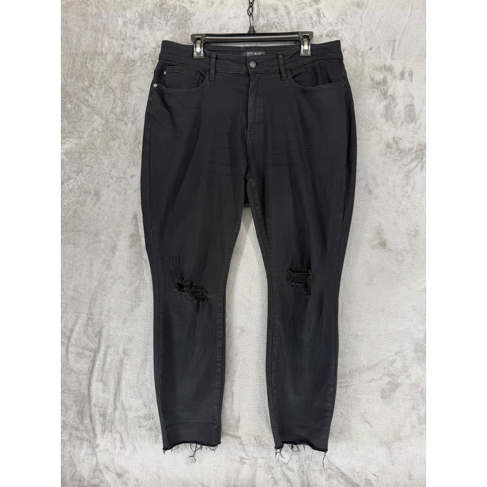 Judy Blue Slim‎ Fit Distressed Black Jeans High Rise Raw Hem JB88137 Mens 16W